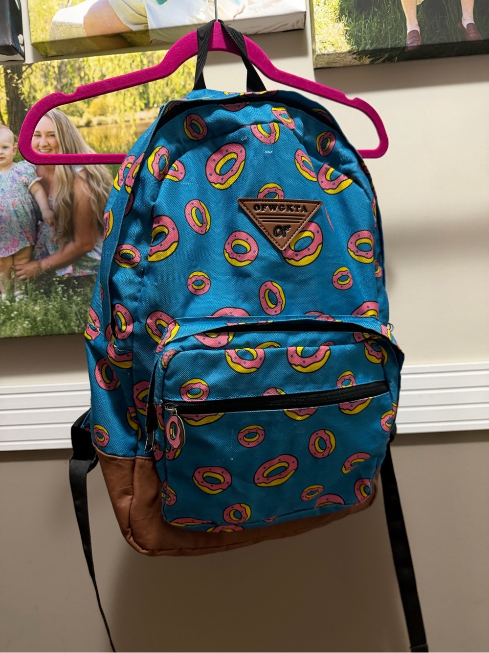 Blue Donut Print Backpack with Brown Trim OFWGKTA book bag